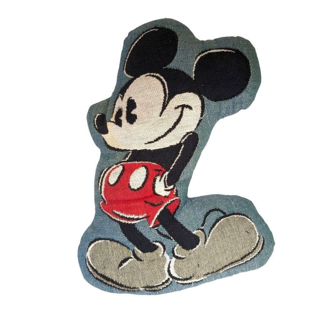 Vintage Disney Mickey Mouse Shaped Tapestry Throw Accent Pillow Cushion 20" READ